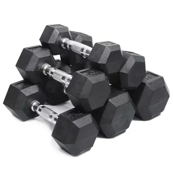 Factory direct sales of high quality rubber hexagonal dumbbells