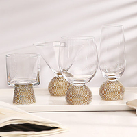 Verre à vin en cristal de luxe à bord doré, verre à Martini avec tige en boule de cristal