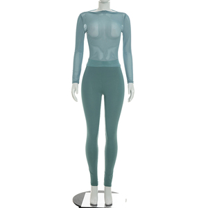 Ensemble décontracté pour femmes Viviblook D26ST167, haut en maille sexy à manches longues, pantalon skinny, ensemble deux pièces de couleur unie - Product Image 2
