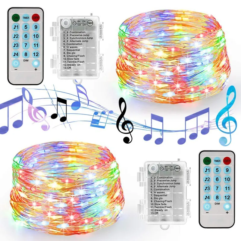 Luce della stringa di musica luci di natale 50led 100led 150led 200led 5m 10m 15m 20m suono attivato lucine batteria USB