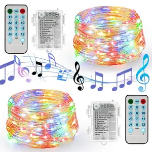 Lampu Natal LED, lampu String musik lampu Natal 50led 100led 200led 5m 10m 15m 20m suara diaktifkan lampu peri baterai USB