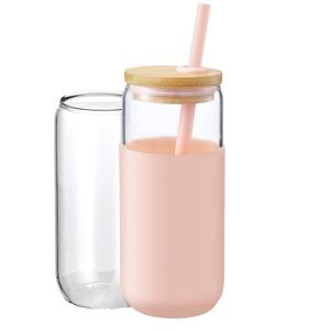 Vaso de Vidrio de Doble Pared con Tapa de Bambú Creativa, con Pajita y Funda de Silicona, para Té con Leche, Regalo Empresarial, Logotipo Personalizado - Product Image 2