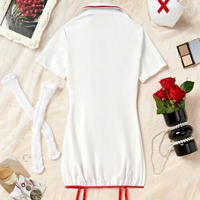 Combinaison moulante sexy en polyester respirant pour femme, tenue de cosplay d'infirmière coquine et sensuelle avec dentelle, combinaison érotique