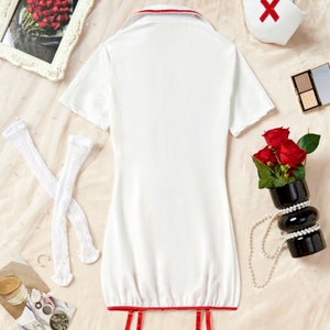 Combinaison moulante sexy en polyester respirant pour femme, tenue de cosplay d'infirmière <span class=keywords><strong>coquine</strong></span> et sensuelle avec dentelle, combinaison érotique - Product Image 5