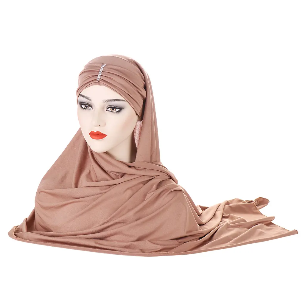 2024 nuevo diseño de moda nuevas mujeres versátiles forradas debajo de la gorra Hijab multicolor frente interior turbante diamante musulmán bufanda sombrero