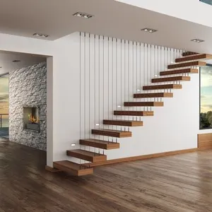 现代高品质的木制楼梯设计玻璃钢浮动楼梯