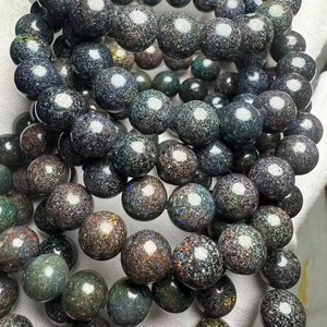 Meihan Naturel Top <span class=keywords><strong>Australie</strong></span> Noir <span class=keywords><strong>Opale</strong></span> Lisse Ronde Gemme Pierre Perles Lâches pour la Fabrication de Bijoux DIY Bracelet Cadeaux Tiki - Product Image 2