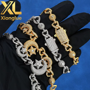 Factory Custom Fine Jewelry Hip Hop 10mm Moon Star 925 Sterling Silver Bracelet Moissanite Luxury Women <b>Men</b> Chain Link Bracelets - Product Image 4