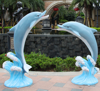 Statue de dauphin bleu en fibre de verre grandeur nature pour la décoration de jardin extérieur