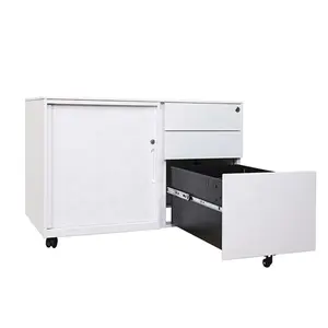 现代设计豪华推拉门金属基座文件柜带钢3抽屉移动柜