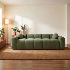 Sofá Seccional Modular Contemporáneo de Gran Cantidad para Exportación, Sellado al Vacío, en Terciopelo Verde Planta, Tipo Diván Nube, de Tres Plazas Recto - Product Image 2
