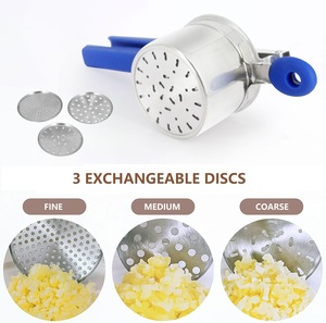 Ustensiles de cuisine en acier inoxydable, presse-purée à pommes de terre avec 3 disques interchangeables, presse-purée manuel, presse-fruits, <span class=keywords><strong>passoire</strong></span> à aliments - Product Image 2