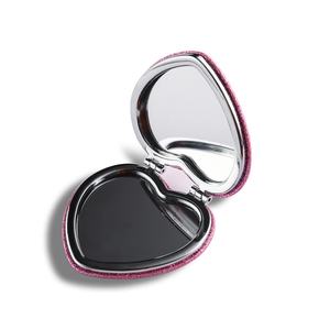 Heart Shaped <b>Compact</b> <b>Mirror</b> Custom Logo Pink Glitter PU Leather Heart <b>Mirror</b> for Valentine's Day - Product Image 3