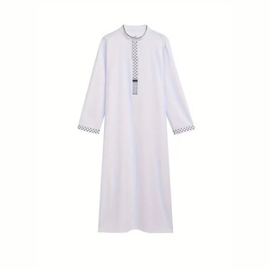 Thobe Bianco da Uomo, Caftano di Dubai Ricamato, Abito Musulmano a Maniche Lunghe, Vestito Islamico, Camicia Araba Saudita - Product Image 1