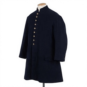 Men's Dark Blue Waterproof Reversible <b>Woolen</b> Overcoat Mandarin Collar Single Breasted Long Sleeve Regular Fit Outerwear - Product Image 3