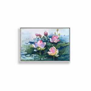 Elegant Lotus Flower <b>Canvas</b> Print: Abstract Botanical Art,WHITE <b>FRAMED</b> <b>CANVAS</b> - Product Image 2