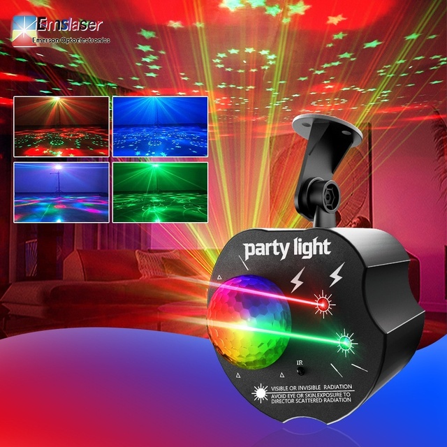 Mini Stage Laser Projector Magic Ball Light 7-Color Rotating Flashing Effect Remote-Controlled for KTV DJ Party