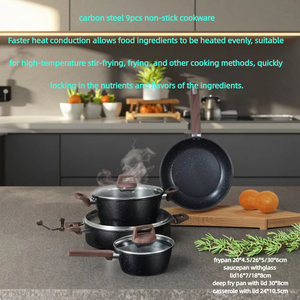 9-Mảnh Hiện Đại Carbon Thép Bộ Đồ Nấu Nướng Không Dính Lớp Phủ Cảm Ứng Dưới Fry Pan Soong Nước Sốt Pan Thân Thiện Với Môi Kim Loại - Product Image 2