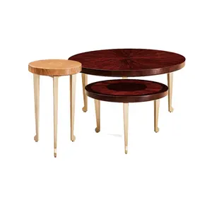 लक्जरी क्लासिक लिविंग रूम फर्नीचर इतालवी फ्रेंच अमेरिकी डिजाइन गोल आकार ठोस लकड़ी 3PCS कॉफी टेबल सेट