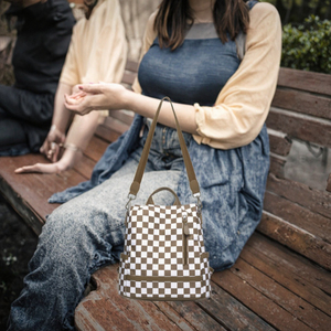 Custom Logo Lightweight <b>Waterproof</b> Anti-theft Checkered Plaid Women's Fashion <b>Backpack</b> Crossbody Bag Travel Work - Product Image 3