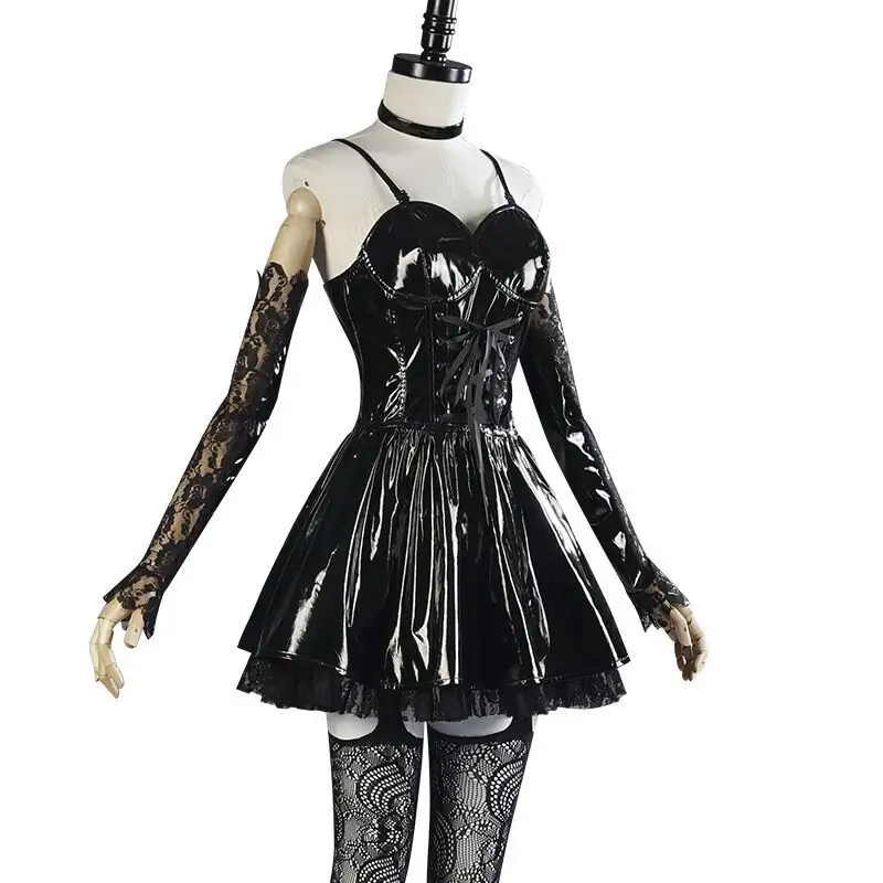 Anime Manga Death Note Misamisa Dress Costume Cosplay PU gonna in pelle calzini in pizzo guanti collana parrucca vestito Halloween Party Dress