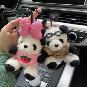 Sáng tạo tay món quà phim hoạt hình búp bê mặt dây chuyền Keyring dễ thương sang trọng búp bê nơ gấu trúc Keychain - Product Image 2