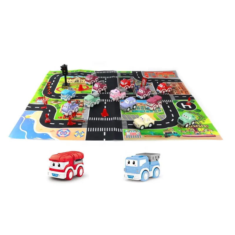 12pcs pull back car mini engineering vehicles kids foldable map mat city rescue scene toy baby play mat with suitcase packaging