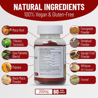 Gummies véganes Maca Plus 200MG, mélange d'herbes Maca noire, Aguaje, Fenugrec, Tribulus, Dong Quai, 60 unités, complément alimentaire