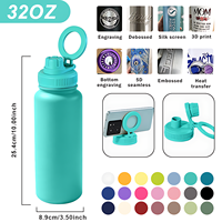 Bouteille d'eau sport isotherme en acier inoxydable 304 de 18 oz avec support magnétique pour téléphone, double paroi, garde au chaud 12h et au froid 24h