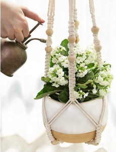 Suspensions pour plantes en macramé, panier <span class=keywords><strong>suspendu</strong></span> pour plantes d'intérieur <span class=keywords><strong>avec</strong></span> perles en bois, porte-<span class=keywords><strong>pot</strong></span> de fleurs, <span class=keywords><strong>corde</strong></span> en coton sans pompons, décoration d'intérieur, 89 cm - Product Image 5