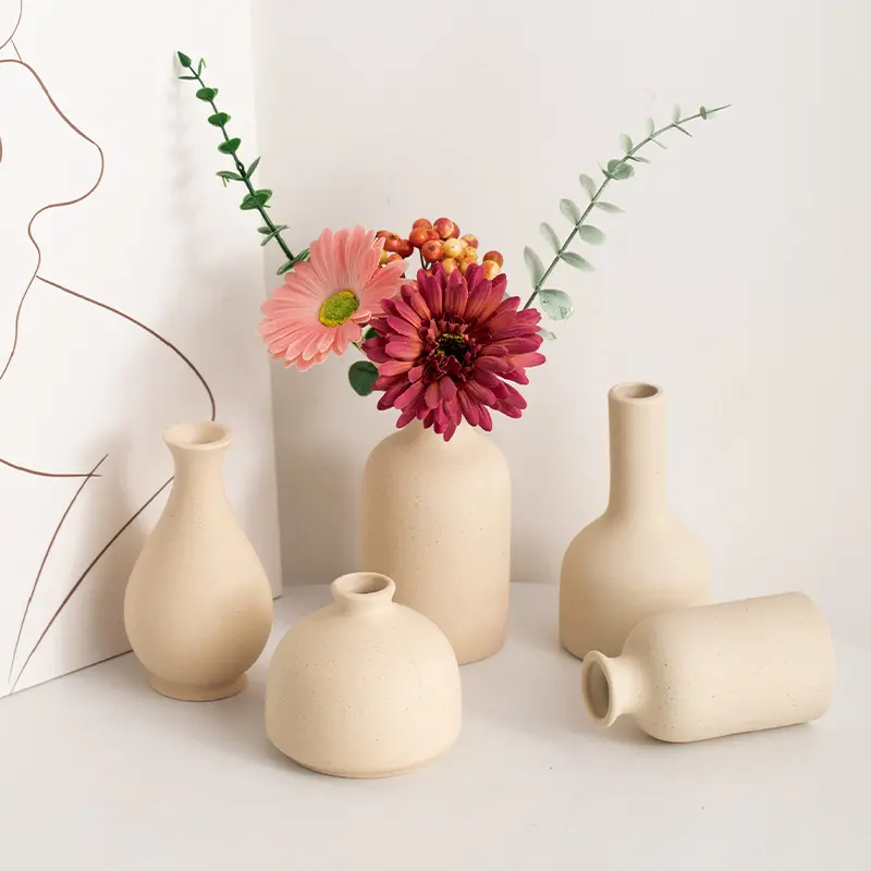 Tisch dekoration Minimalist ische Keramik Knospen vase Niedliche rustikale Boho Mattweiß Keramik Kleine Vase