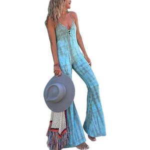 Combinaison Tie Dye pour femme VOIKERDR, dos nu, pantalon évasé, une pièce, en coton modal respirant, à lacets, pour soirée - Product Image 2