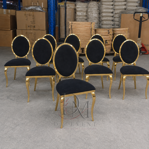 Chaise d'événement ronde en acier inoxydable avec dossier rembourré doré et revêtement noir pour mariages et banquets d'hôtel – Vente en gros de sièges - Product Image 3