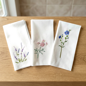 Serviettes en coton brodées, 1 pièce, motif floral, fait main, style classique/post-moderne, lavable en machine, 60x60cm, tissu de fête - Product Image 1