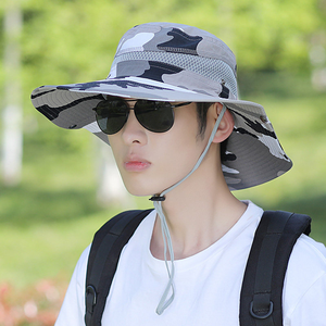 DFU113 <b>Camo</b> Custom Logo Drawstring Sunshade Outdoor Casual Wide Brim Breathable Versatile Fisherman Bucket Boonie Hats - Product Image 4