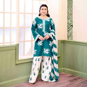 Salwar Kameez de Algodón Verde Mar para Mujer con Bordado Floral, Corte Holgado, Largo hasta el Tobillo, Ropa Casual Tradicional de India y Pakistán - Product Image 1
