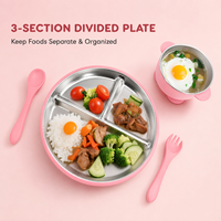 Ensemble d'alimentation pour bébé en silicone de qualité alimentaire sans BPA, assiette à ventouse, bol, gobelet, bavoir, cuillère, fourchette, kit de vaisselle pour tout-petits de 0 à 12 mois