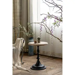 Scandinavian Living Room Furniture Round Antique Side Corner Table Natural Wood Top Coffee Table with Black Iron Base