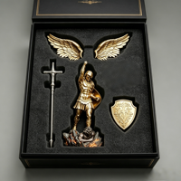 Artisanat en résine, cadeaux d'affaires haut de gamme, épée et bouclier en métal, base lumineuse, 25 cm, 10 pouces, statue de Saint Michel Catholique