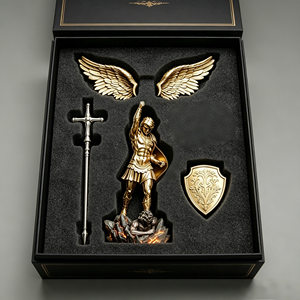 Regalos Empresariales de Alta Gama en Resina, Espada y Escudo de Metal con Base Luminosa de 25 CM (10 Pulgadas), Estatua Católica de San Miguel - Product Image 3
