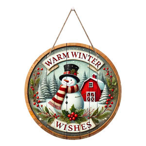 Spot Christmas Colgantes creativos Artesanía de madera Letrero de puerta redonda <span class=keywords><strong>Serie</strong></span> de etiquetas colgantes de madera Colgante decorativo - Product Image 5