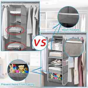 Foldable Fabric Hanging <b>Storage</b> Organizer 5 Shelves <b>Collapsible</b> Hanging Closet Shelves Hanging Organizer - Product Image 4