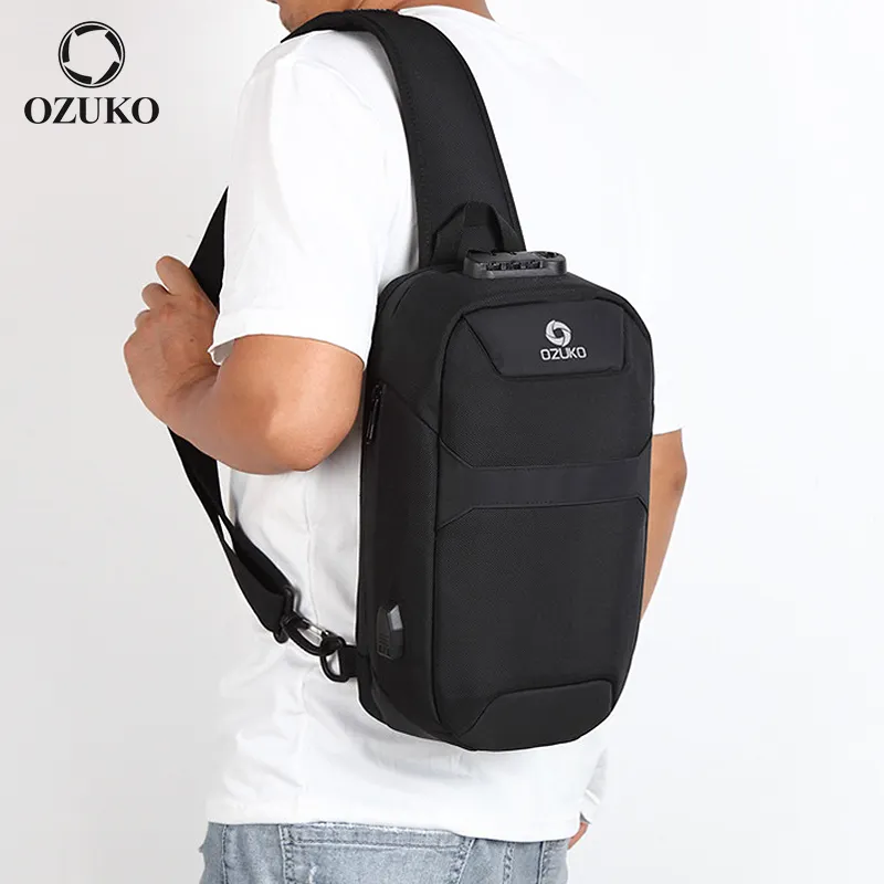 Ozuko 9270 Sling Crossbody Bag Anti-Theft Chest Shoulder Backpack For Men Waterproof Minimalist Casual Daypack For Travel Gym