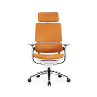 Chaise de bureau ergonomique à dossier haut en cuir orange, réglable en hauteur, pivotante, design moderne pour le personnel de travail