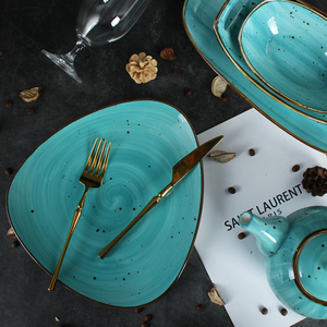 Juego de <span class=keywords><strong>Vajilla</strong></span> de Cerámica Pintada a Mano Estilo Retro JQY con Platos, Tazones y Tazas, <span class=keywords><strong>Vajilla</strong></span> de <span class=keywords><strong>Porcelana</strong></span> Esmaltada en <span class=keywords><strong>Turquesa</strong></span> - Product Image 6