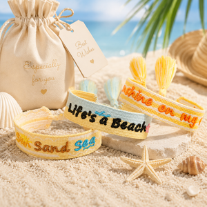 Pulseras <span class=keywords><strong>de</strong></span> la <span class=keywords><strong>Amistad</strong></span> <span class=keywords><strong>de</strong></span> Moda con Borlas y Cuerda Trenzada, Diseño <span class=keywords><strong>de</strong></span> Verano, Sol y Playa, con Bordado 'Sunkissed' - Product Image 2
