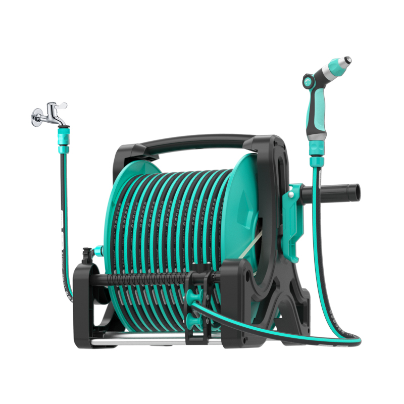 New Durable Hose Auto Arrangement Plastic Portable Wall Mounted 10m 20m 25m 30m Garden Watering Hose Reel Cart for Home Use