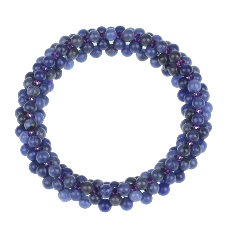 Europe popular natural loose stone bracelets sodalite round stone beads woven stretch bracelet for jewelry making