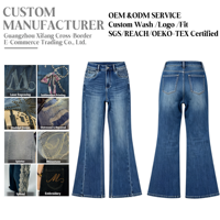 Jeans Bootcut Taille Haute Extensible pour Femme, Style Vintage Délavé, Coupe Droite Évasée, Pantalon en Denim Streetwear Hiver, Logo Personnalisé, Vente en Gros