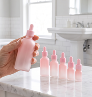 Flacon compte-gouttes pour sérum cosmétique 5ml 10ml 15ml 20ml 30ml 50ml 100ml, verre dépoli dégradé rose, bouchon à vis, cosmétiques de luxe